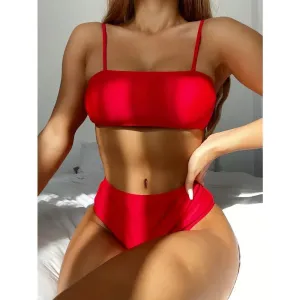 2024 New Swimsuit Women's Split Solid Color Explosion Print Swimsuit