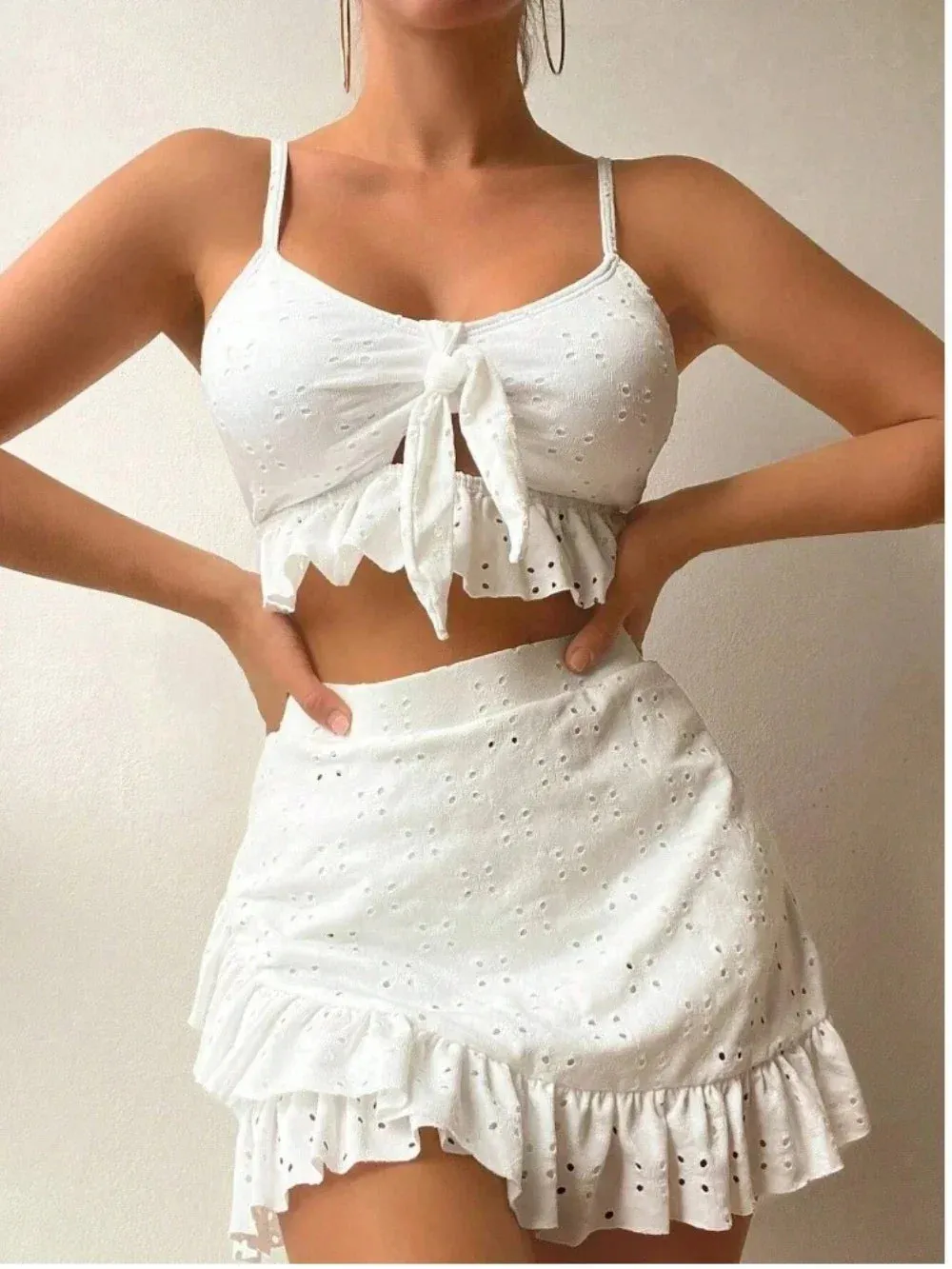 2024 Swimwear Women Bikini Swimsuit With Beach Skirt Knot Bathing Suit Beachwear Swimsuit