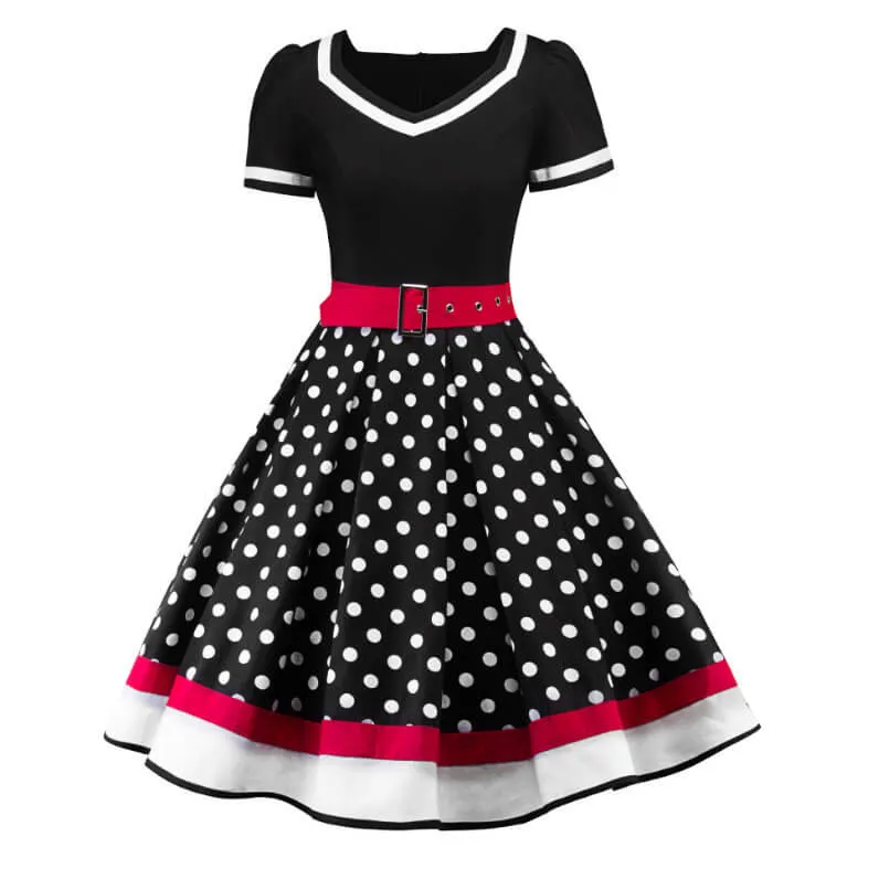 2PCS Top Seller 1950s Polka Dot  Dress & Black Petticoat