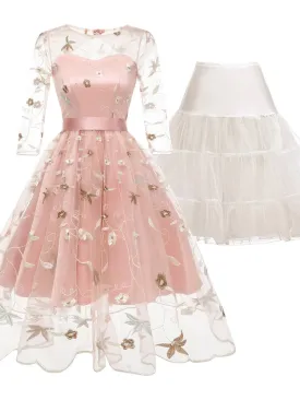 2PCS Top Seller Pink 1950s Dress & White Petticoat