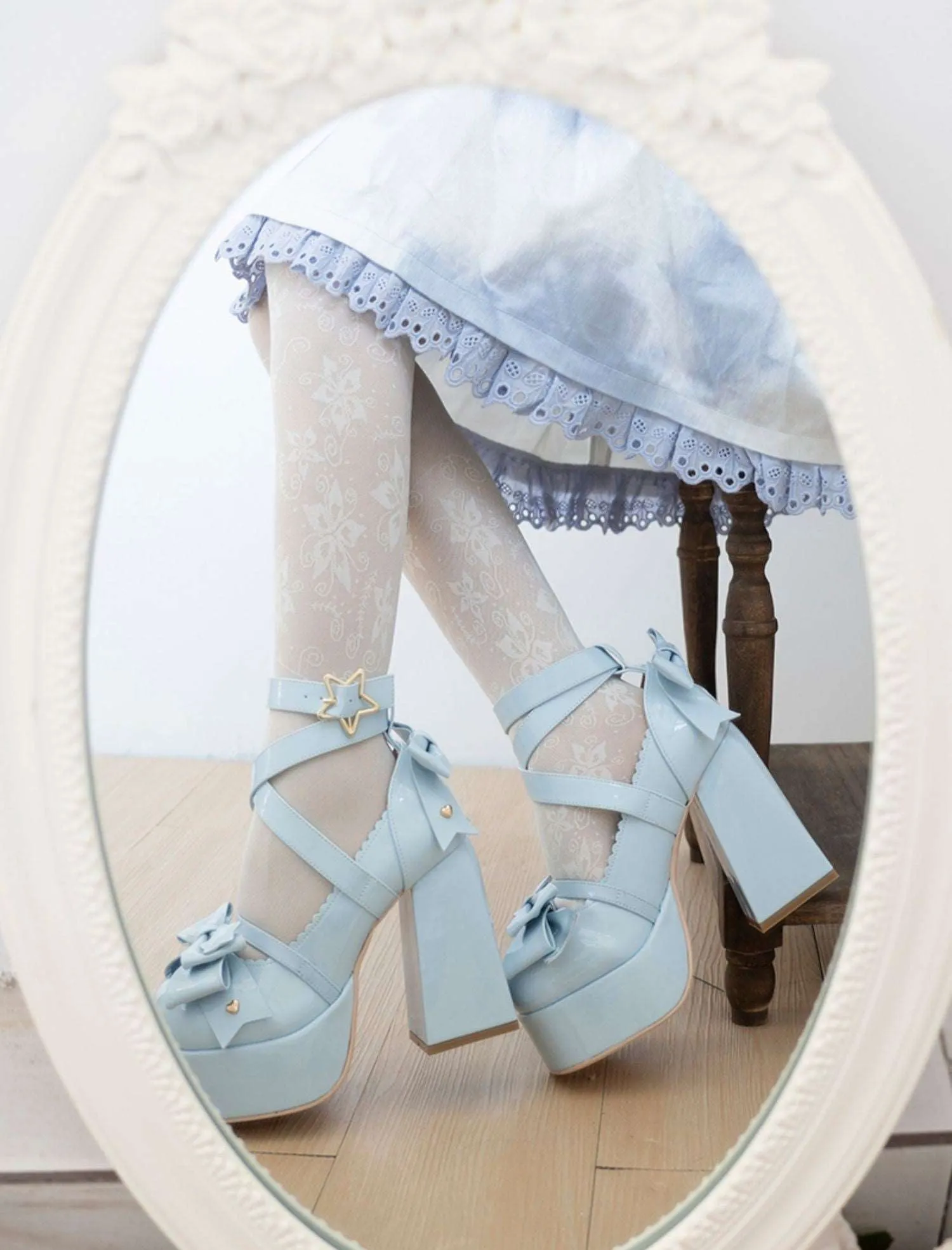 Beauty Bunny Star Wish Princess Blue Pink White Black High Heels Shoes