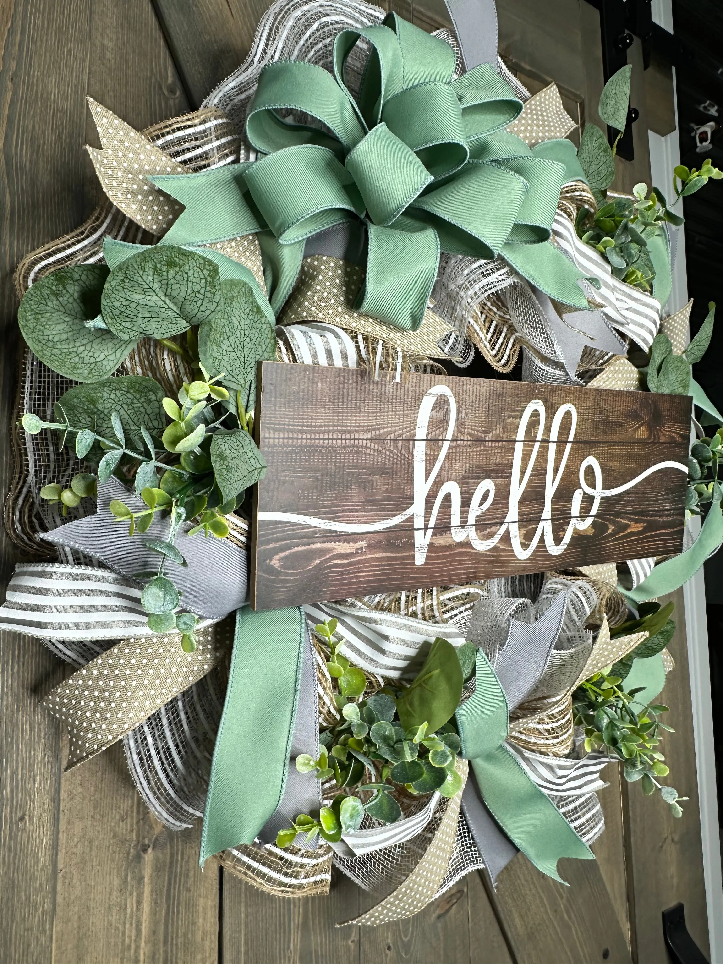 Boho Style Sage, Beige Sage & Gray Farmhouse Handcrafted Wreath