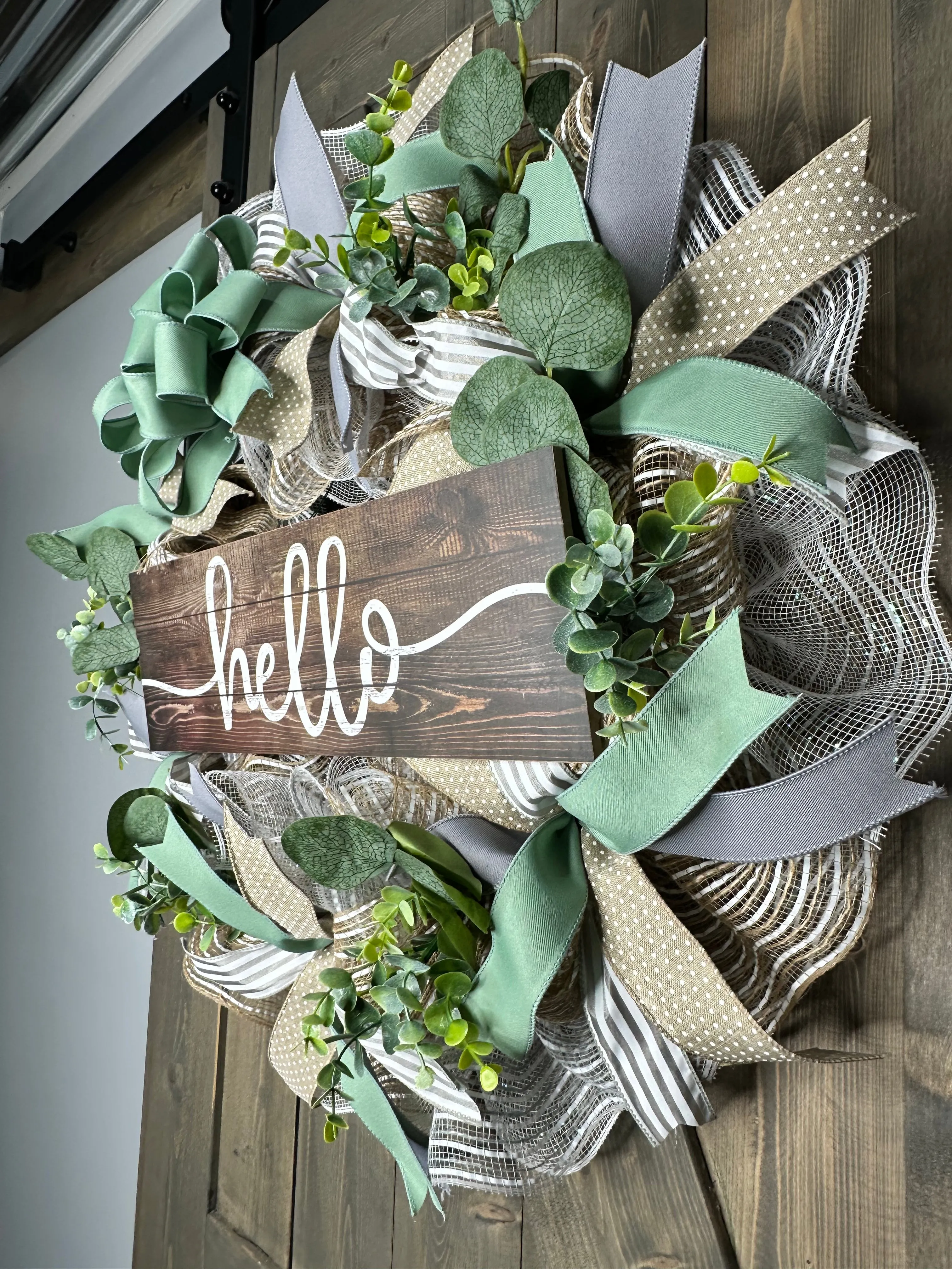 Boho Style Sage, Beige Sage & Gray Farmhouse Handcrafted Wreath