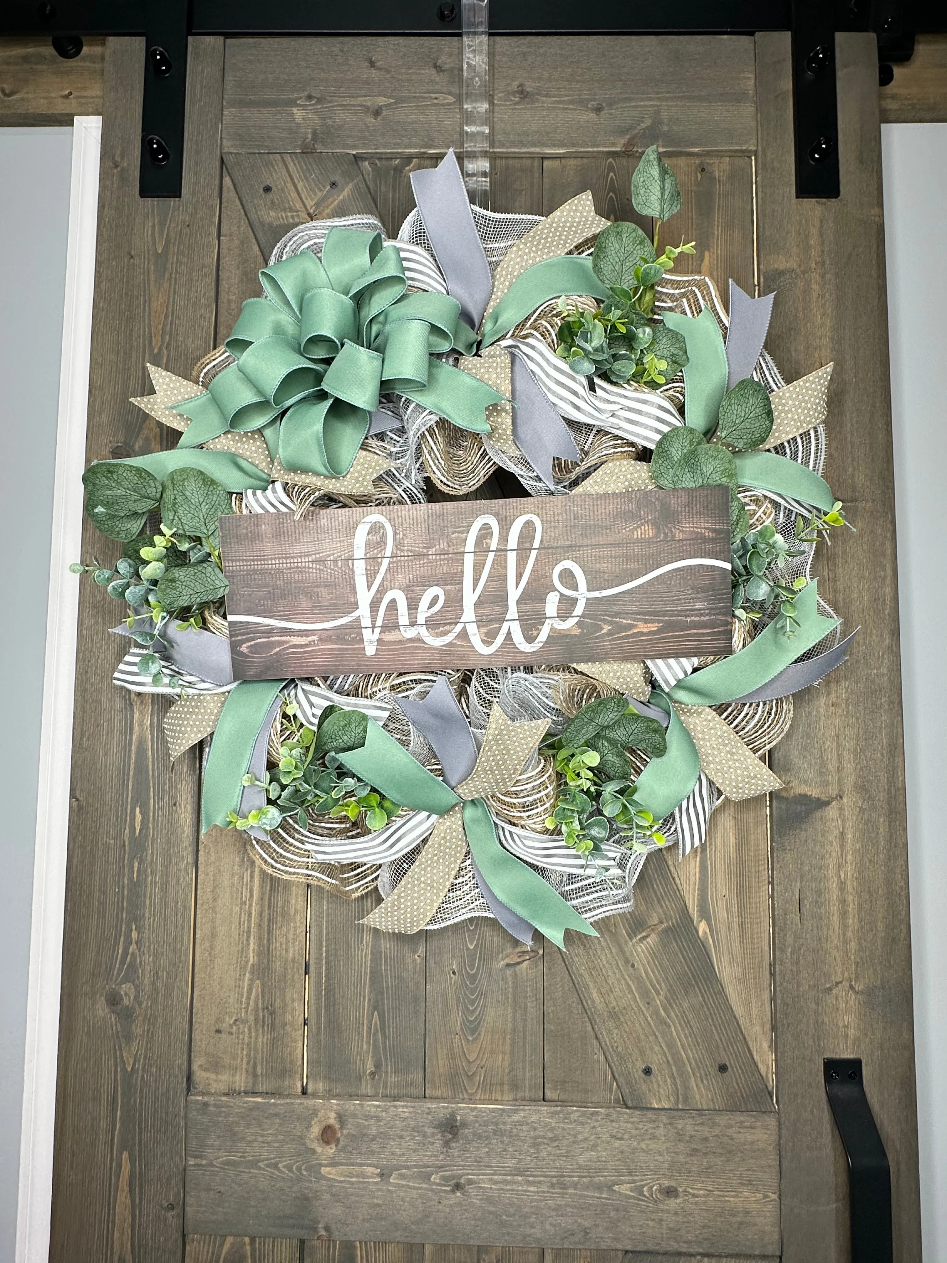 Boho Style Sage, Beige Sage & Gray Farmhouse Handcrafted Wreath