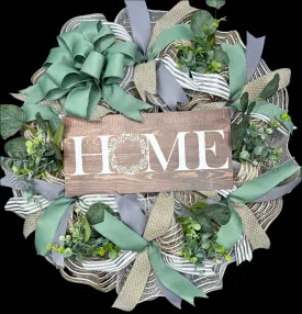 Boho Style Sage, Beige Sage & Gray Farmhouse Handcrafted Wreath