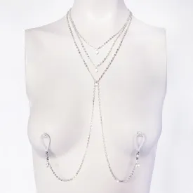 Elegant crystal teardrop 3 tiered necklace with attached nipple nooses or feel the sting with nipple clamps. BDSM, Submissive, DDLG