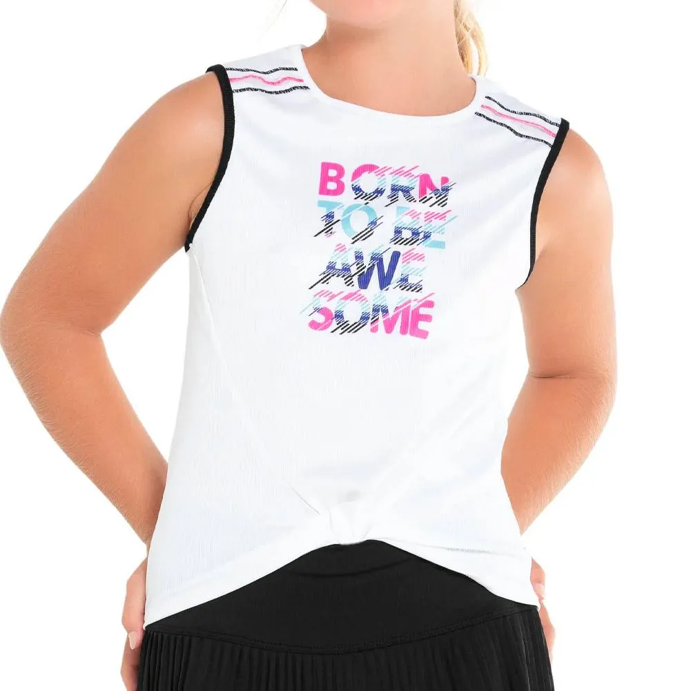 Girl's Born Awesome Tennis Tank White