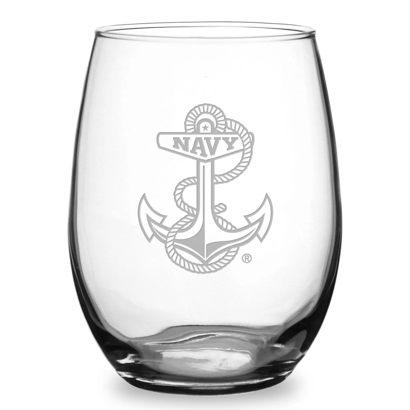 Navy Anchor 21oz Stemless Wine Glass*