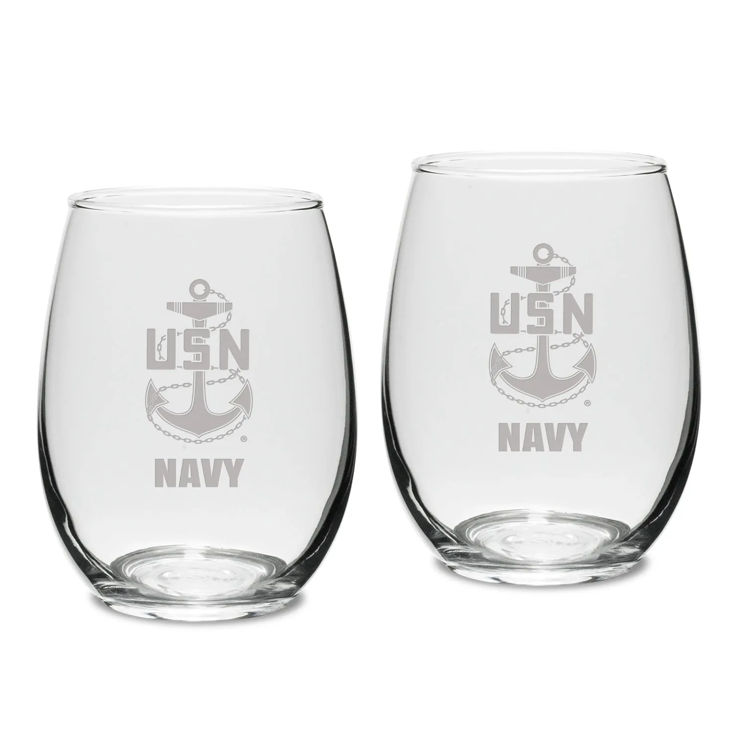 Navy Anchor Set of Two 15oz Stemless Wine Glasses*