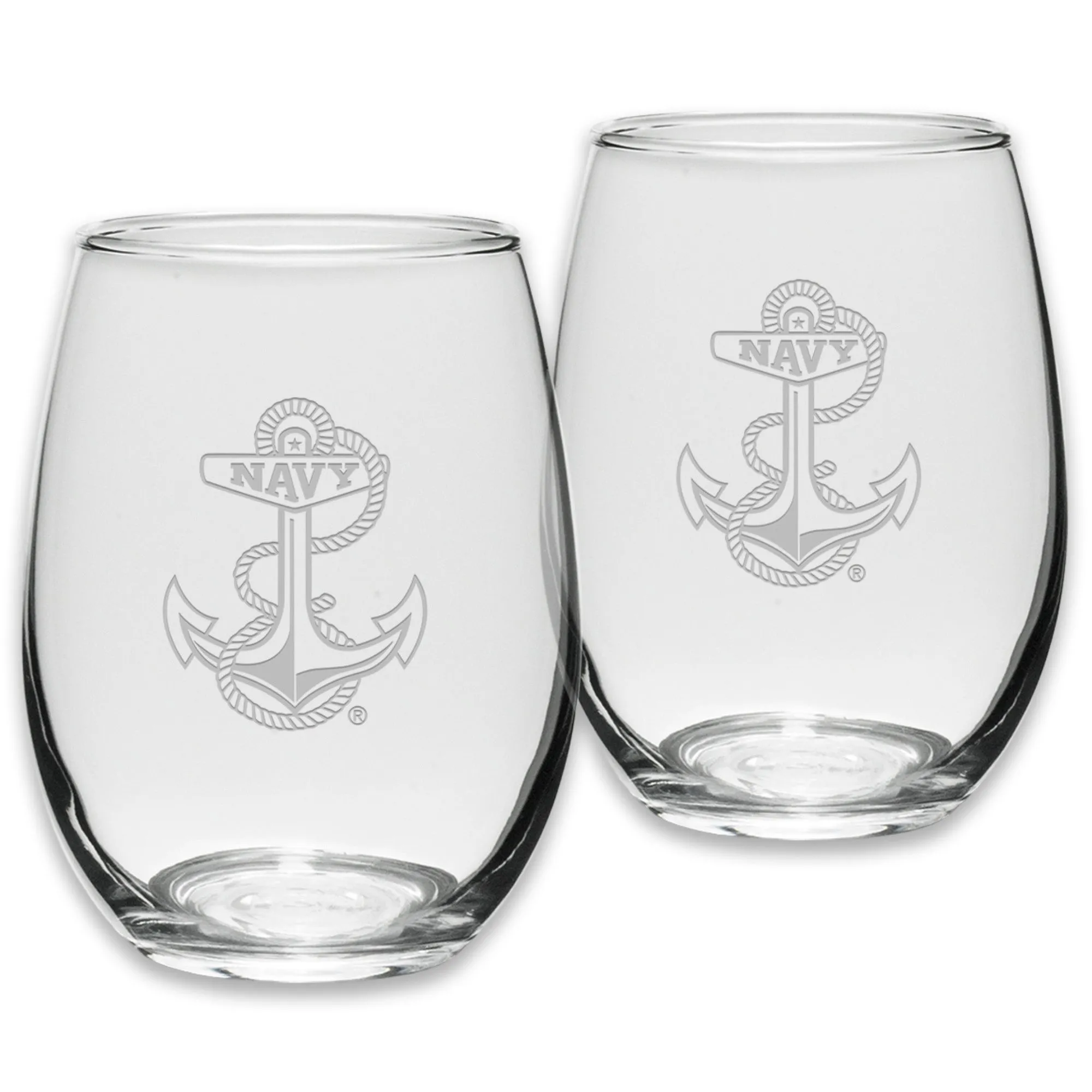 Navy Anchor Set of Two 21oz Stemless Wine Glasses (Clear)*