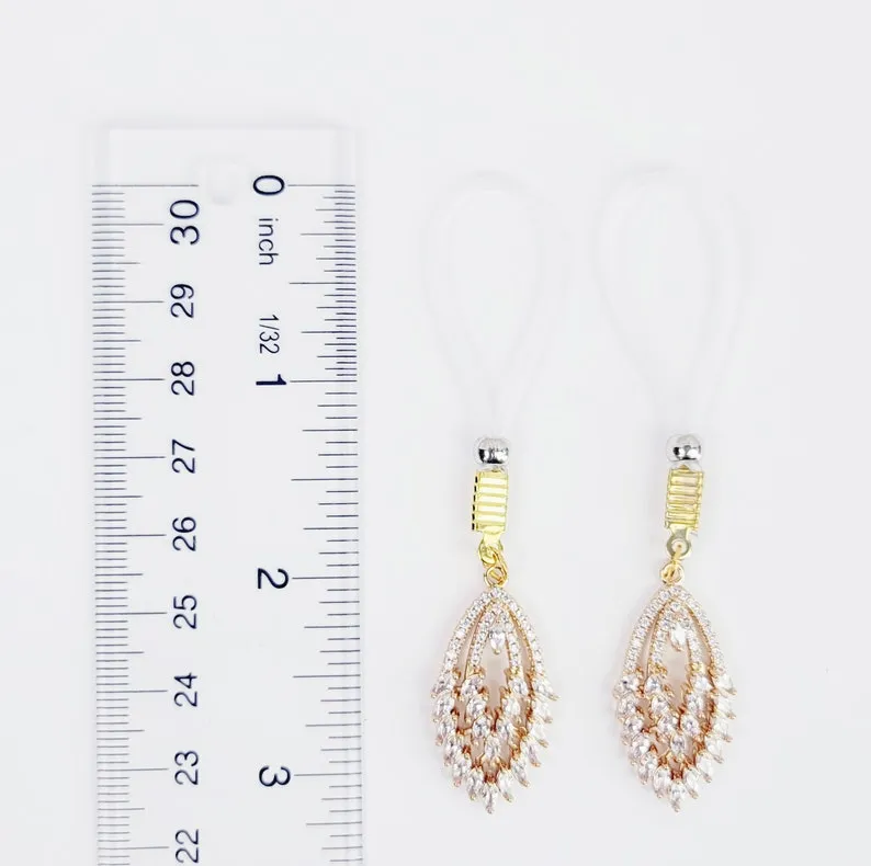 Non Piercing Gold Nipple Dangles with Cubic Zirconia