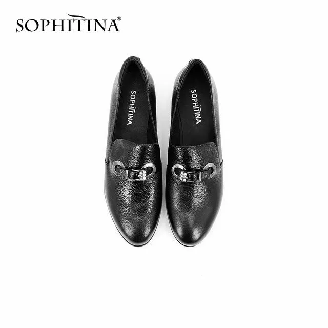 SOPHITINA Genuine Leather Square Heels Round Toe