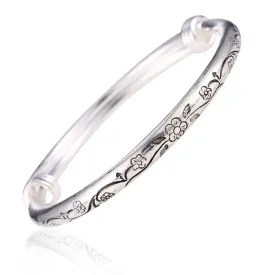 Tibetan Silver Seedling Carved Bracelet