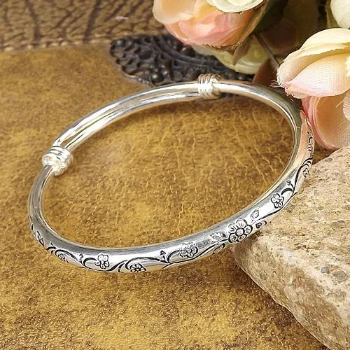 Tibetan Silver Seedling Carved Bracelet